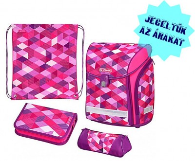 Herlitz alsós merevfalú ergonomikus iskolatáska mágneszáras Midi Plus Pink Cubes